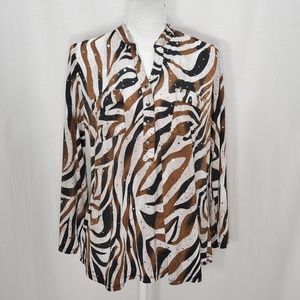 Brittany Black Black and Brown Print Top size L